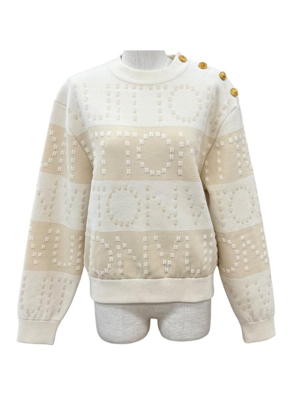 Louis Vuitton Wool Blend LV Button Chunky Stripe Logo Knit White Beige XS